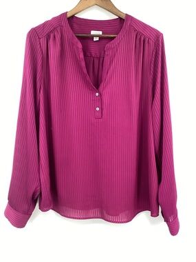 J. Crew Factory Shadow-striped Long-Sleeve Popover Placket Blouse